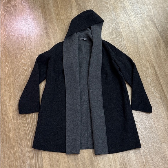 Vince Black & Gray Double Face Open Drape Hooded Wool Coat size Medium - Picture 4 of 10
